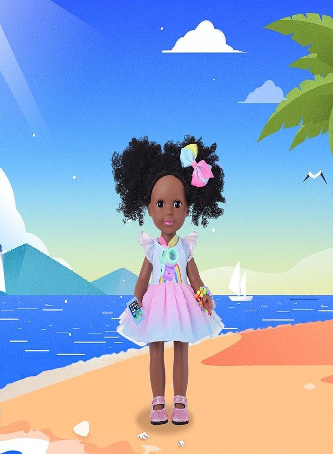 BDDOLL 14.5 Inch Black Dolls with Black Baby Doll Clothes and Accessories Including Backpacks, Shoes, Cameras, Cell Phones, Lollipops, Bracelets, Hair Clips, Notebooks, Stickers - Image 5